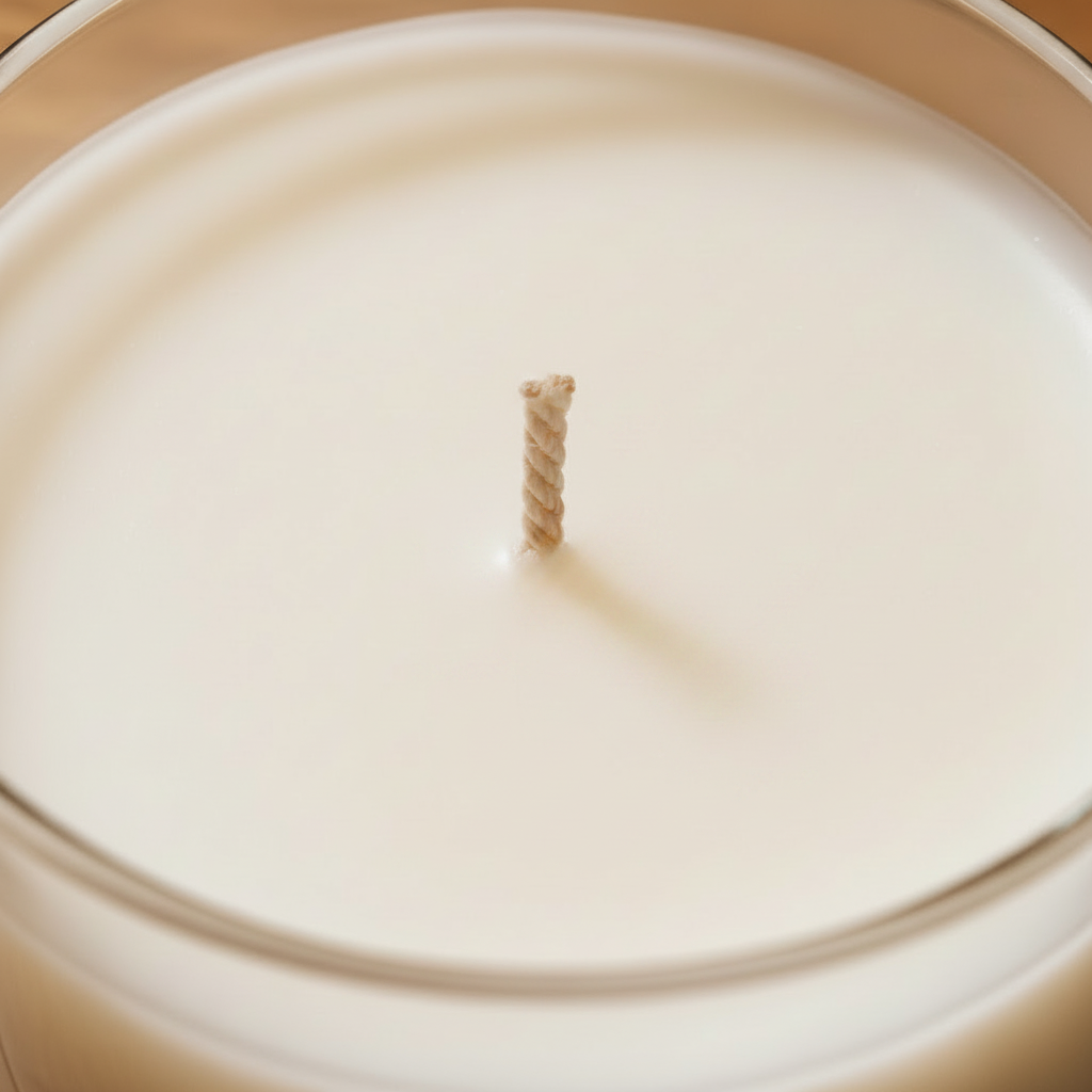 Detalle de cera blanca perfecta y mecha de algodón de FIGUE 27