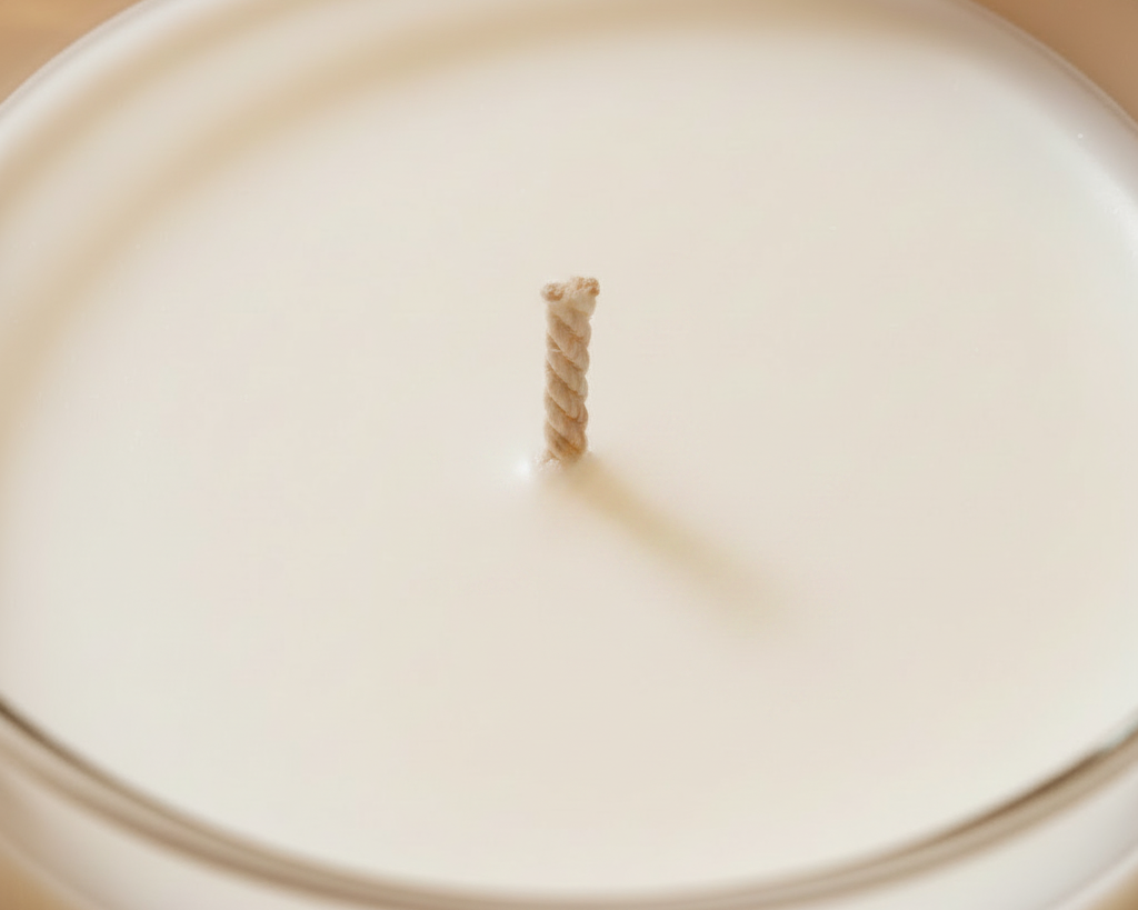Detalle de cera blanca perfecta y mecha de algodón de FIGUE 27