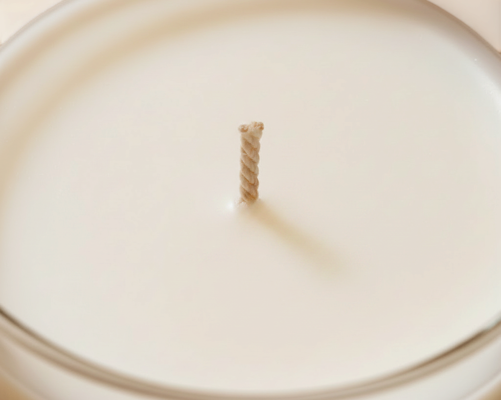 Detalle de cera blanca perfecta y mecha de algodón de FIGUE 27