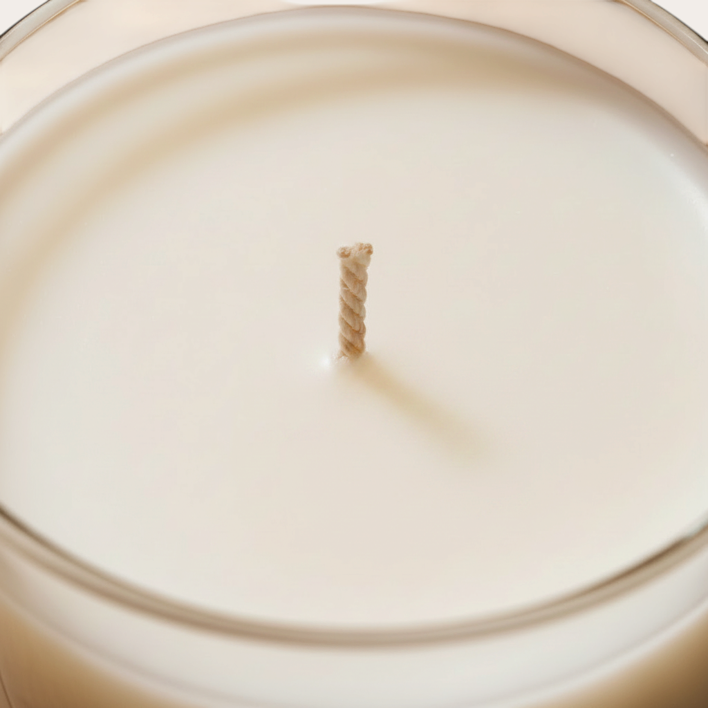 Detalle de cera blanca perfecta y mecha de algodón de FIGUE 27